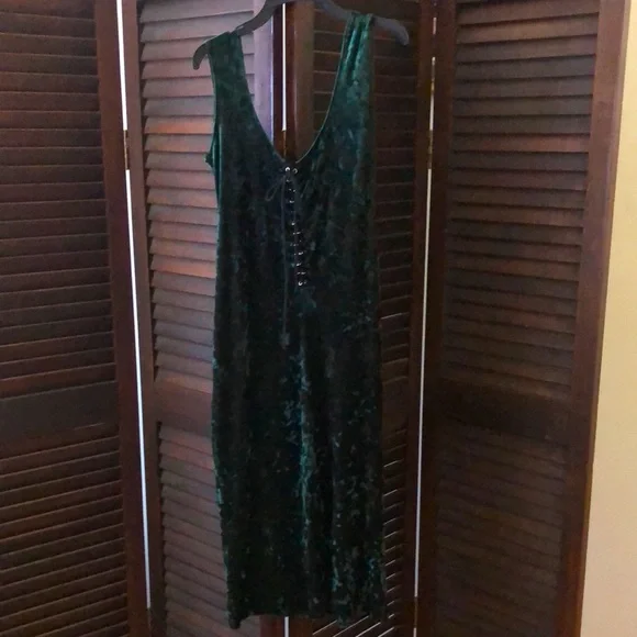 Gothic Crushed Velvet Lace Up Forest Green Dress. | Color: Green | Size: M | Blkmgc's Closet